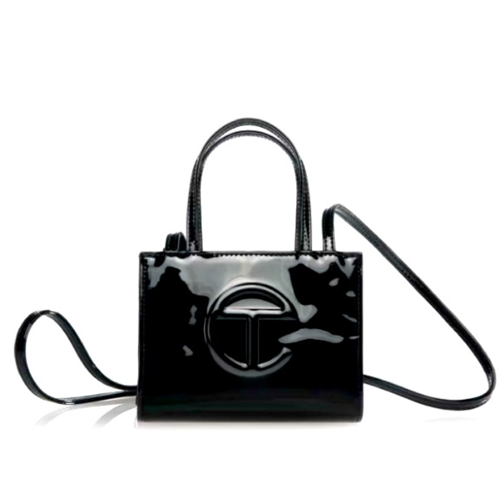 telfar small patent shopping bag black
